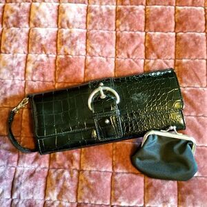 NWOT Black Alligator Clutch Purse